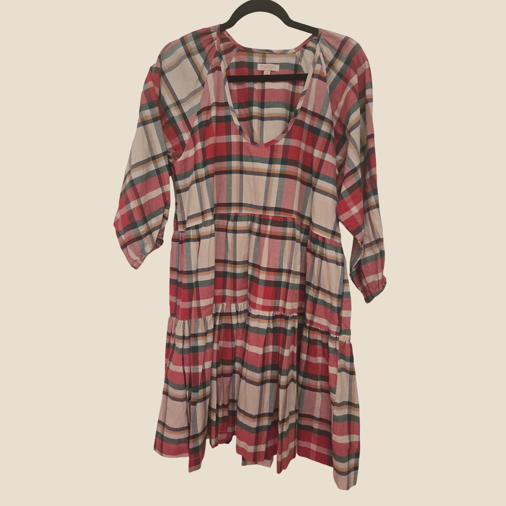 Pink Chicken New York Plaid Tiered Mini Dress Red Pink Green Womens Medium